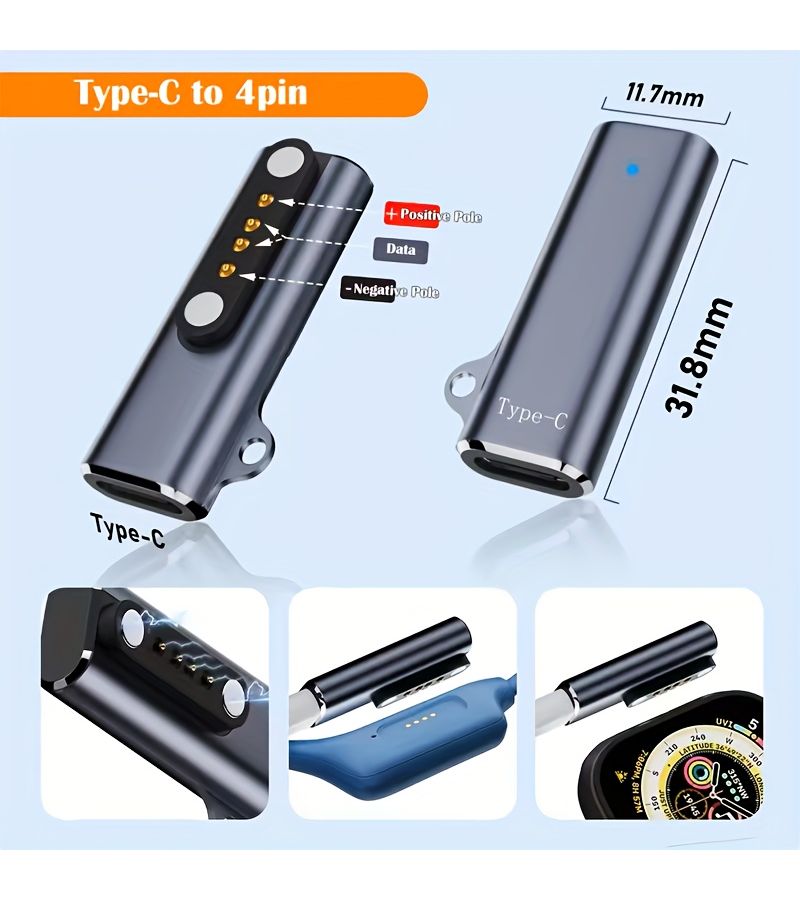 Type C To 2 Pin Magnetic Charging Adapter For Shokz Bone Conduction Headphones Smart Watch Usb C Port - Image 4