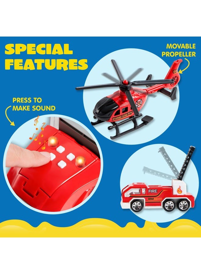 Joyin 25 In 1 Die-Cast Fire Truck Vehicle Toy Set With Sounds And Lights, Engine Vehicles Carrier Truck, Mini Rescue Emergency Car Toy, Birthday Gifts For Over 3 Years Old Boys - Image 5