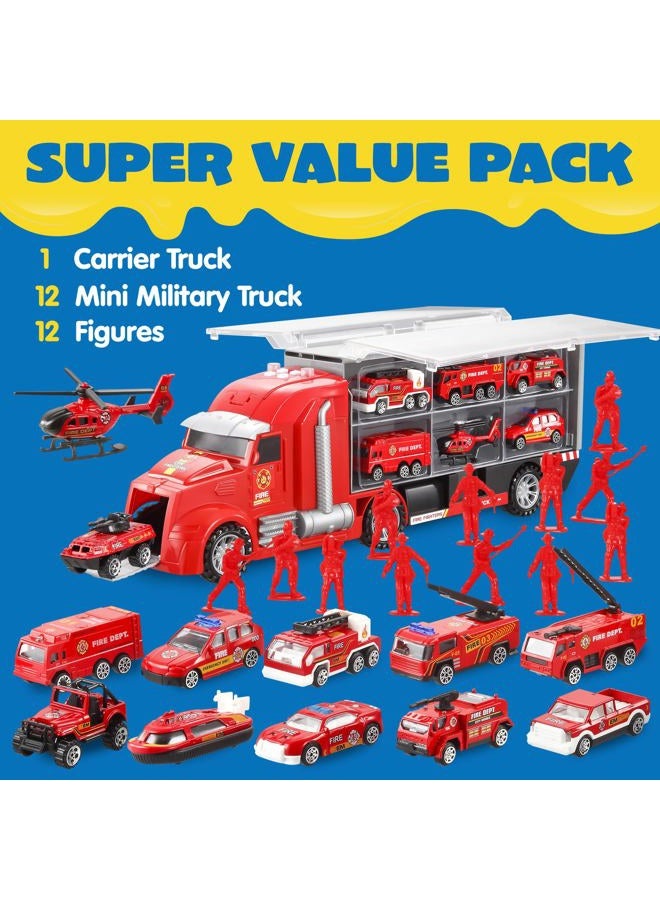 Joyin 25 In 1 Die-Cast Fire Truck Vehicle Toy Set With Sounds And Lights, Engine Vehicles Carrier Truck, Mini Rescue Emergency Car Toy, Birthday Gifts For Over 3 Years Old Boys - Image 2