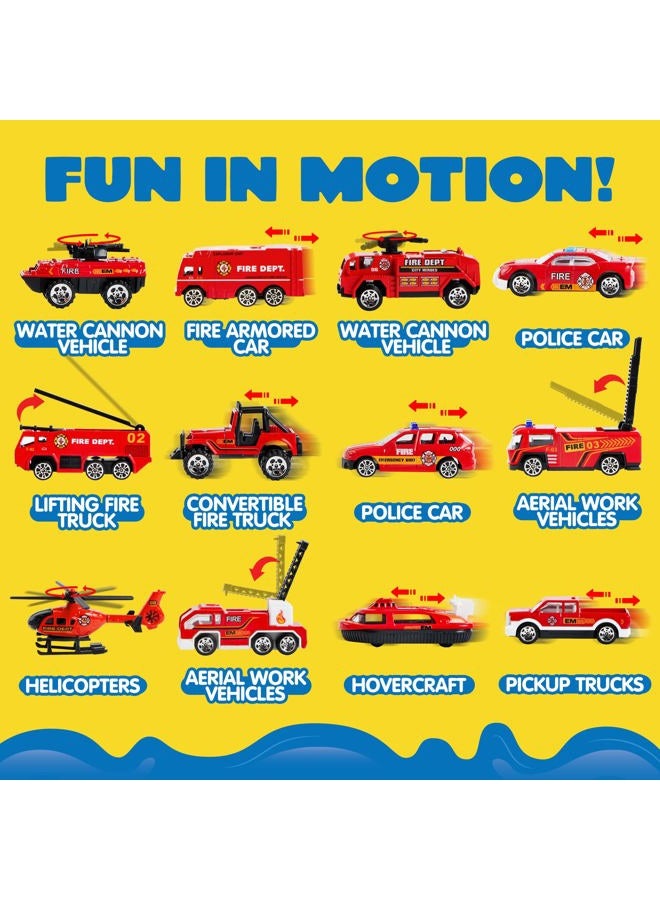 Joyin 25 In 1 Die-Cast Fire Truck Vehicle Toy Set With Sounds And Lights, Engine Vehicles Carrier Truck, Mini Rescue Emergency Car Toy, Birthday Gifts For Over 3 Years Old Boys - Image 3