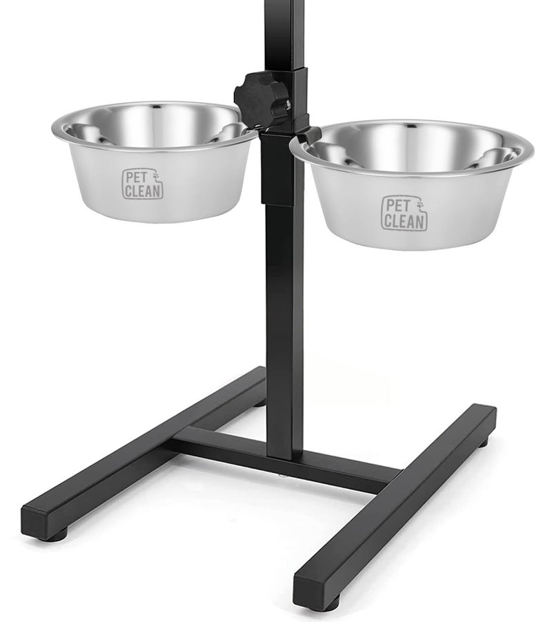 Pet Clean Adjustable Dog Food Bowl with Stand, H-Base Elevated Dog Bowl Stand with 2 Removable Stainless Steel Bowls, 2 X 1500 ml - Image 1