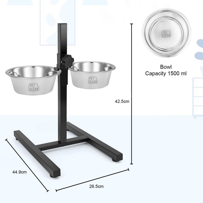 Pet Clean Adjustable Dog Food Bowl with Stand, H-Base Elevated Dog Bowl Stand with 2 Removable Stainless Steel Bowls, 2 X 1500 ml - Image 2