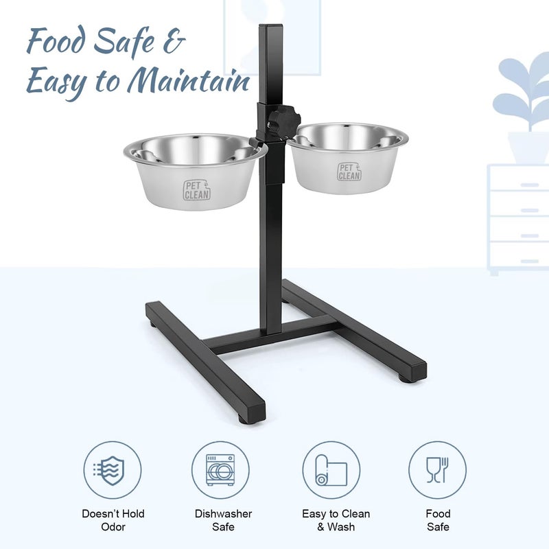 Pet Clean Adjustable Dog Food Bowl with Stand, H-Base Elevated Dog Bowl Stand with 2 Removable Stainless Steel Bowls, 2 X 1500 ml - Image 4