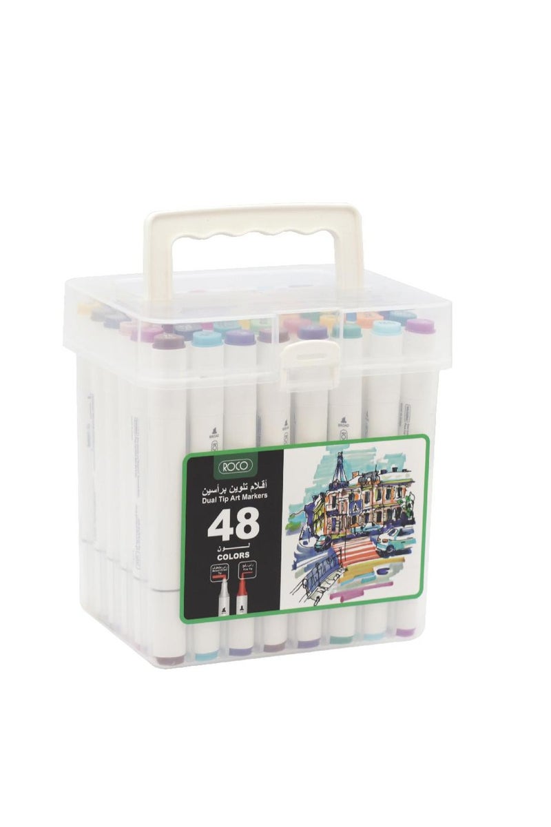 روكو قلم رسم (48 لونًا) قلم رسم فني بألوان متنوعة برأسين - Image 1