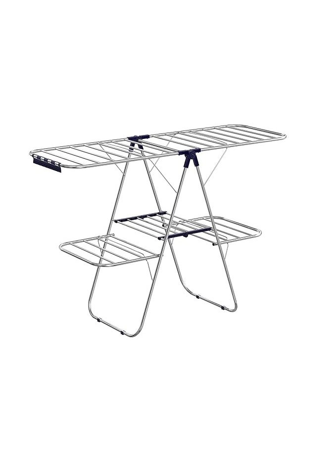 SONGMICS SONGMICS Clothes Drying Rack, Foldable 2-Level Laundry Drying Rack, Free-Standing Large Drying Rack, with Height-Adjustable Wings, 33 Drying Rails, Sock Clips, Silver and Blue ULLR53BU  - Image 2
