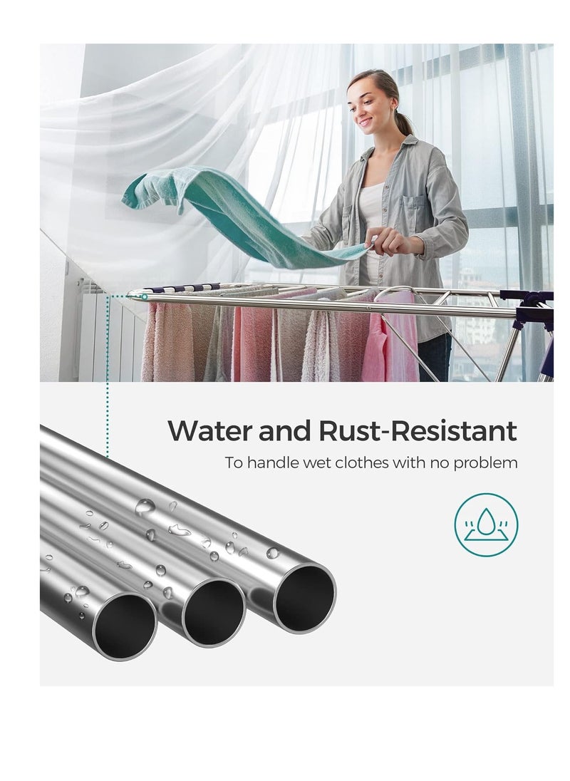 SONGMICS SONGMICS Clothes Drying Rack, Foldable 2-Level Laundry Drying Rack, Free-Standing Large Drying Rack, with Height-Adjustable Wings, 33 Drying Rails, Sock Clips, Silver and Blue ULLR53BU  - Image 5