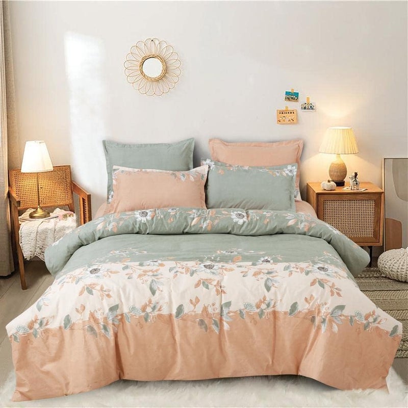 KETOSTICS Combo of 300 TC Premium Glace Cotton King Size Duvet Cover with Zipper (Dohars) 90x100 inch & Floral King Size Elastic Fitted 1 Bedsheet 2 Pillow Covers (72x78x8 Inch) BS-11 - Image 5