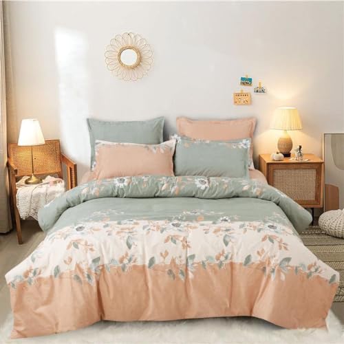 KETOSTICS Combo of 300 TC Premium Glace Cotton King Size Duvet Cover with Zipper (Dohars) 90x100 inch & Floral King Size Elastic Fitted 1 Bedsheet 2 Pillow Covers (72x78x8 Inch) BS-11 - Image 1