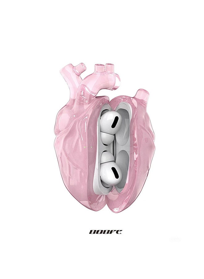 808FC Heart Is Suitable For Airpodspro2/3/4 Earphone Shell Liquid Silicone Protective Cover Anti-fall Cross-border-Colour:Transparent Powder-Applicable Model:Airpods Pro  - Image 1