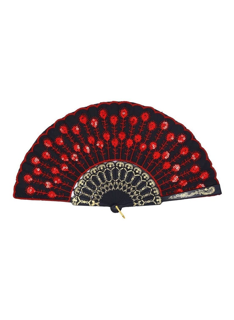 Y&D Folding Fan, Flower Beautiful Decorative Fans, Plastic Cloth Wrinkle Hand Fan for Wedding Party Held Dance - Image 1