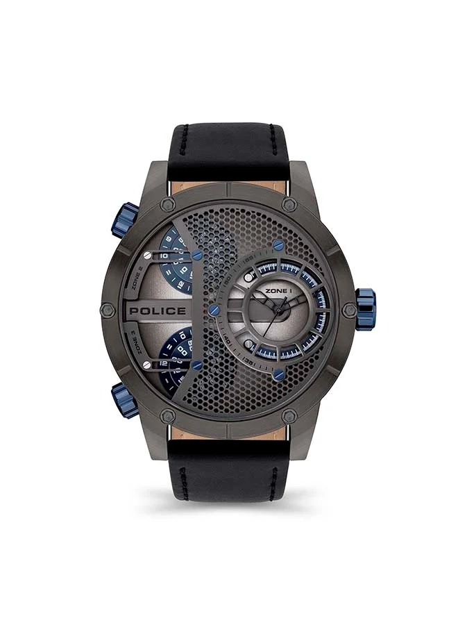 POLICE Police Vibe Grey Blue Dial Leather Strap Chronograph Watch for Men