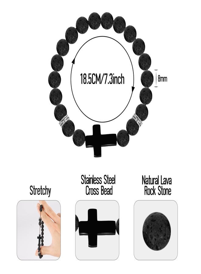 MILAKOO Black Cross Bracelet for Women 8mm Stone Beads Healing Power Cuff Adjustable Elastic Rope - Image 2