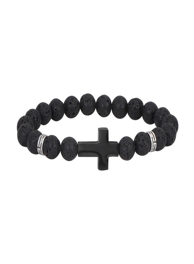 MILAKOO Black Cross Bracelet for Women 8mm Stone Beads Healing Power Cuff Adjustable Elastic Rope - Image 1