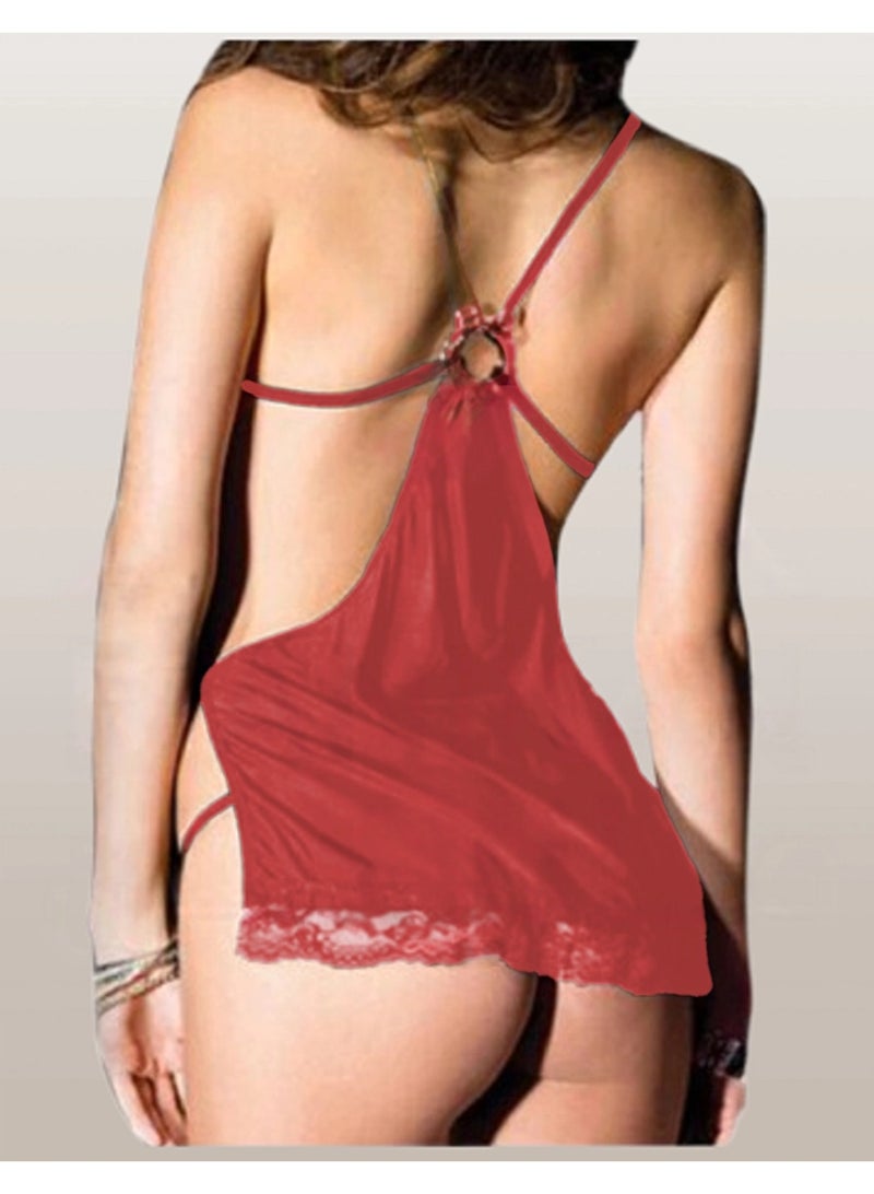 MANIKAN Women's dress Transparent Lingerie For Women  Lace Classical Deep-V Strappy Backless Teddy Babydoll - Image 2