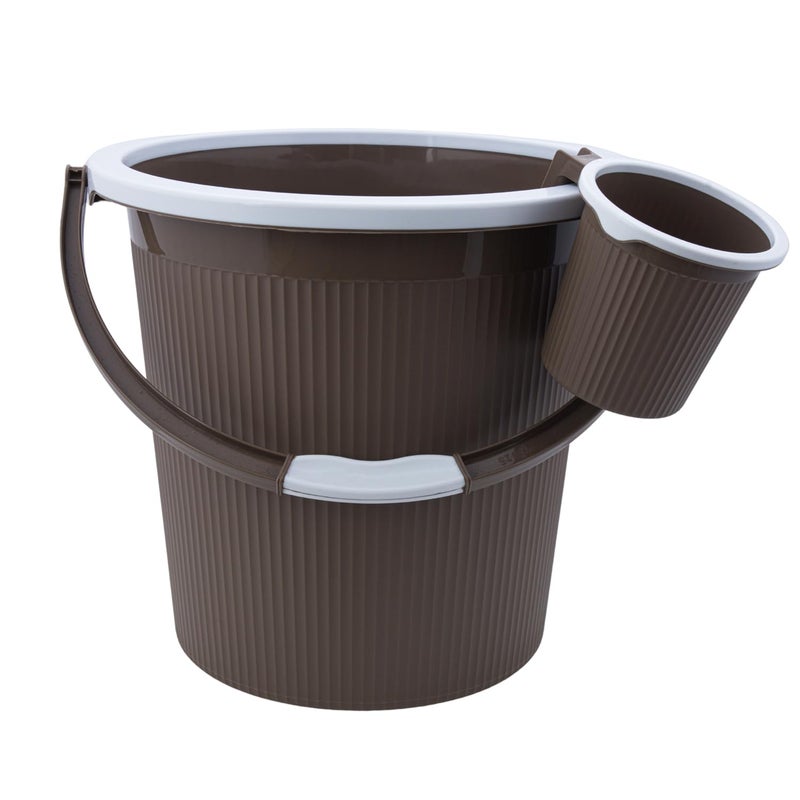 AIR O MATIC AIR O MATIC New Plastic Round Double Moulded Unbreakable 25 LTR Bucket 15 LTR Mug Bathroom Set Dark Brown 