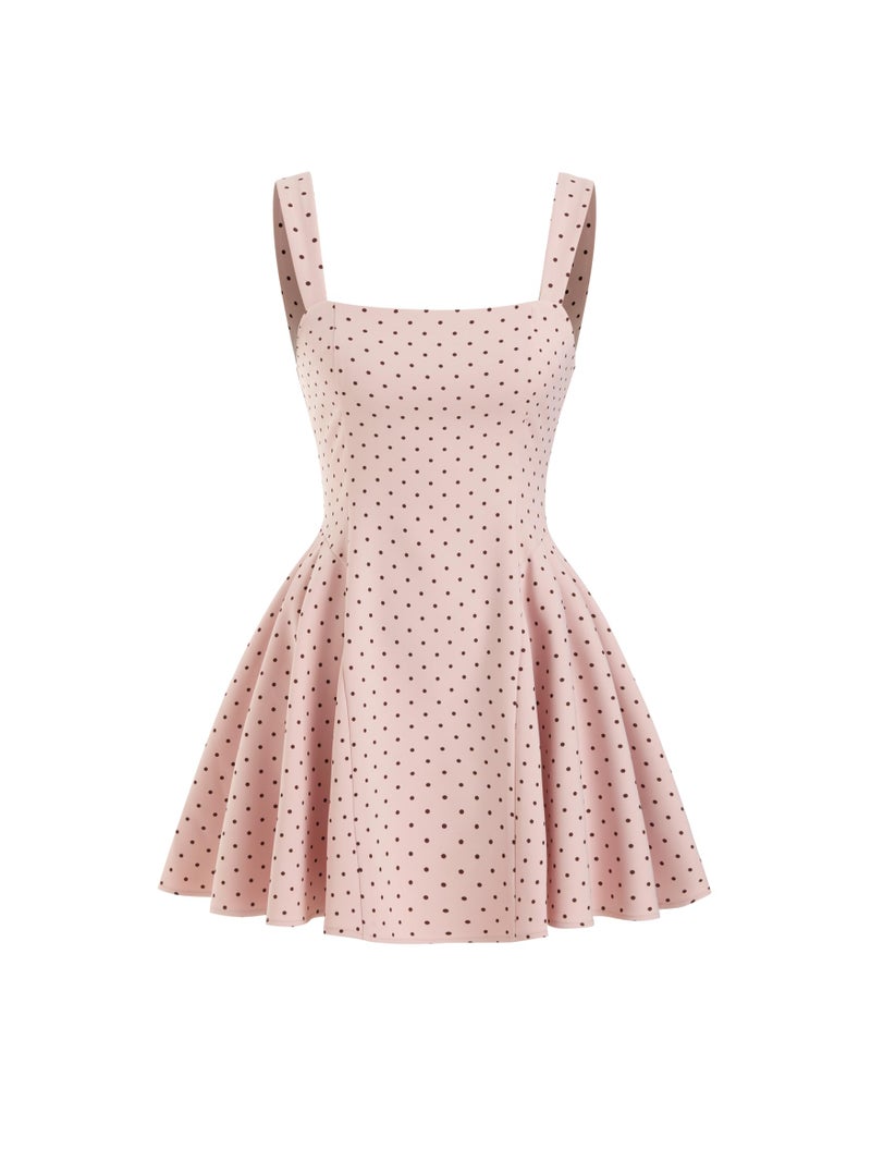 CIDER Womens Polka Dot Going Out Dress Cute Summer Date Night Square Neck Sleeveless Mini Dress - Image 1