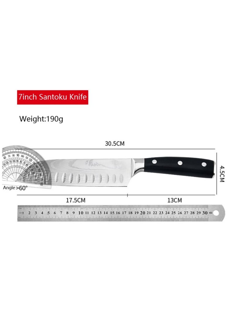 Astylway - Kitchen Knife Santoku Knife 7 inch High Carbon Stainless Steel 7Cr17Mov Chef Knife Super Sharp Multipurpose Chopping Knife for Meat Vegetable Fruit with Ergonomic Wood Handle Black - Image 1