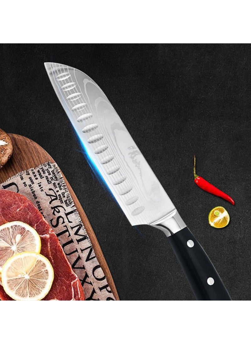 Astylway - Kitchen Knife Santoku Knife 7 inch High Carbon Stainless Steel 7Cr17Mov Chef Knife Super Sharp Multipurpose Chopping Knife for Meat Vegetable Fruit with Ergonomic Wood Handle Black - Image 1
