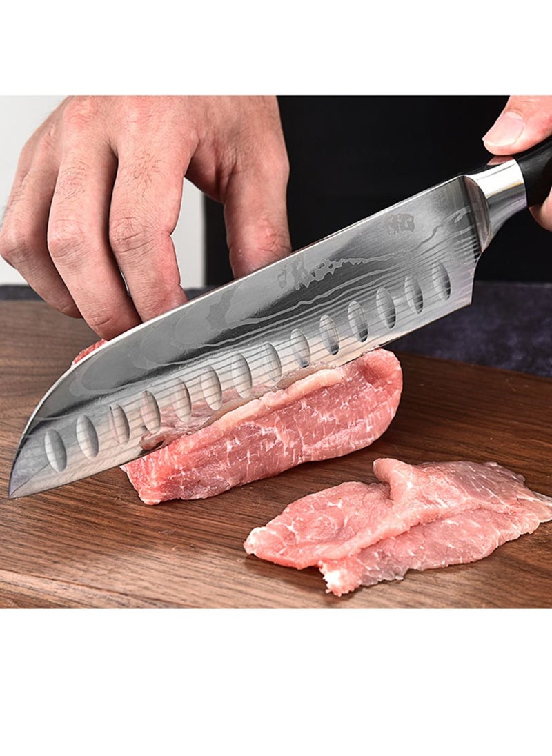 Astylway - Kitchen Knife Santoku Knife 7 inch High Carbon Stainless Steel 7Cr17Mov Chef Knife Super Sharp Multipurpose Chopping Knife for Meat Vegetable Fruit with Ergonomic Wood Handle Black - Image 1