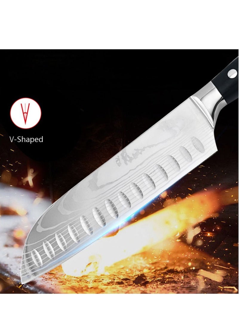 Astylway - Kitchen Knife Santoku Knife 7 inch High Carbon Stainless Steel 7Cr17Mov Chef Knife Super Sharp Multipurpose Chopping Knife for Meat Vegetable Fruit with Ergonomic Wood Handle Black - Image 1