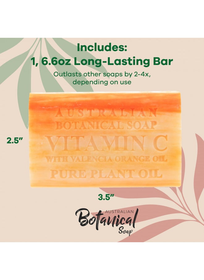 Australian Botanical Soap, Vitamin C with Valencia Orange 6.6 oz. (187g) Soap Bar | Natural Ingredient Bar Soap | All Skin Types | Shea Butter Infused - 1 Count
