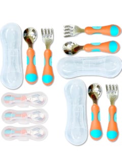 SYOSI Stainless Steel Fork Spoon with Travel Case Metal Cutlery for 1 2 3 4 Years Old Baby Boy Girl Round Handle for Lunch-Box 6 Pieces  - Image 1