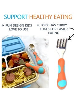 SYOSI Stainless Steel Fork Spoon with Travel Case Metal Cutlery for 1 2 3 4 Years Old Baby Boy Girl Round Handle for Lunch-Box 6 Pieces  - Image 3