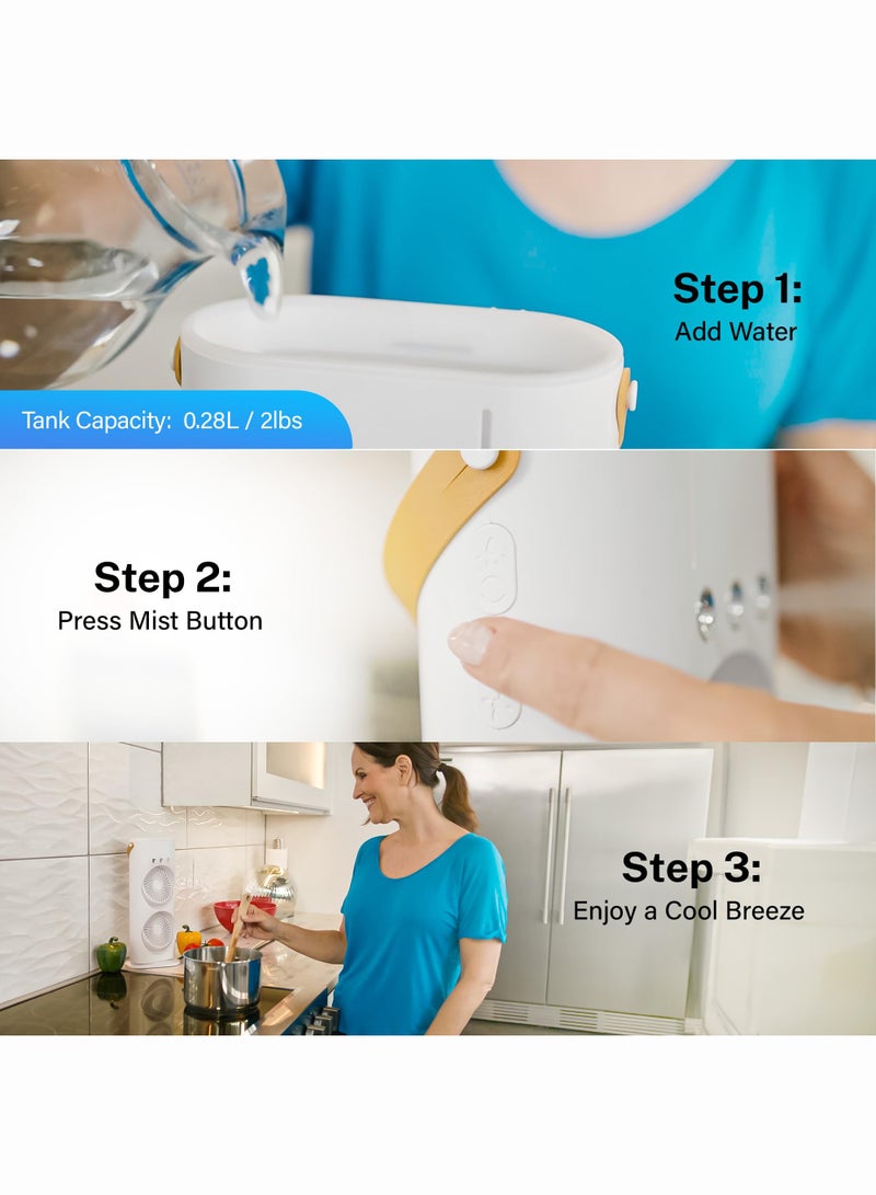 ميون مروحة ضبابية محمولة قابلة لإعادة الشحن، مكيف هواء شخصي، مبرد هواء تبخيري للغرفة، مراوح ضبابية محمولة لتبريد الهواء الخارجي تنفث هواءً باردًا للسفر والمزيد - Image 3