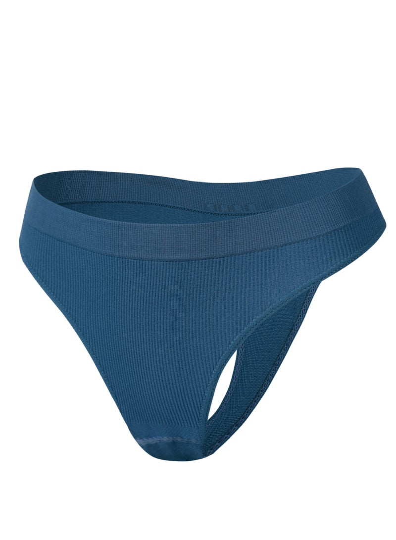 Loquat Women's Solid Color Seamless Underwear Low-Waisted T-Word Thong Briefs Soft Stretch Underpants Dusty Blue 