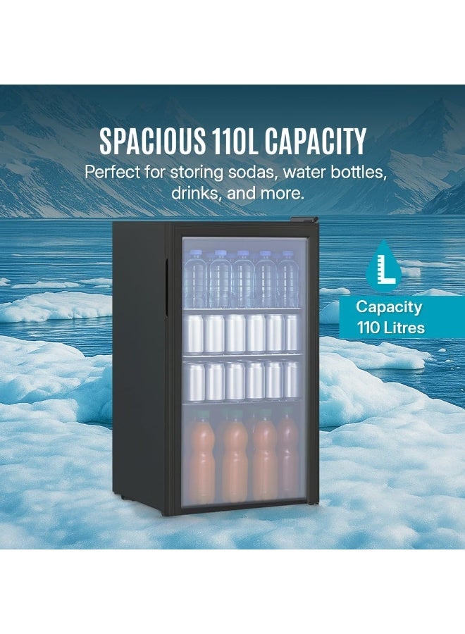 STAR TRACK STAR TRACK 110L Beverage Cooler – Direct Compressor Cooling, Mechanical Temperature Control, HFC-Free, LED Light, Reversible Glass Door, 3 Adjustable Shelves - Image 1