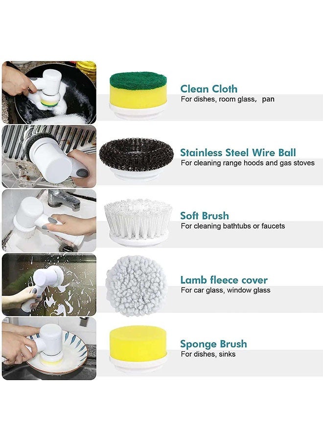 Electric Cleaning Brush,Electric Spin Scrubber,Wireless Electric Cleaning Brush, Rechargeable Cleaning Tools with 5  Brush Heads, Cordless Cleaning Brush for Bathroom, Kitchen, Dish, Tile, Portable Handheld Scrubber for Cleaning Floor, Wall,Toilet,Glass, Dishwashing Electric Cleaning Brush White - Image 5