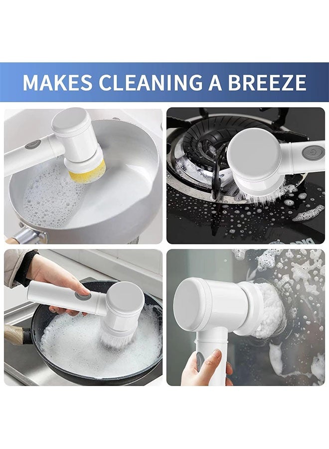 Electric Cleaning Brush,Electric Spin Scrubber,Wireless Electric Cleaning Brush, Rechargeable Cleaning Tools with 5  Brush Heads, Cordless Cleaning Brush for Bathroom, Kitchen, Dish, Tile, Portable Handheld Scrubber for Cleaning Floor, Wall,Toilet,Glass, Dishwashing Electric Cleaning Brush White - Image 4