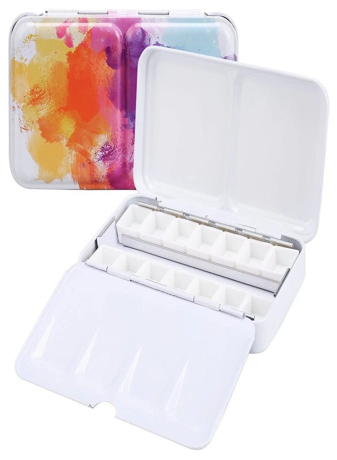 LOONENG Empty Watercolor Palette, Empty Watercolor Tin with Fold Out Palette, Small Colorful Watercolor Tray Palette with 14 Empty Half Pans for Plein Air Painting and Sketching - Image 1