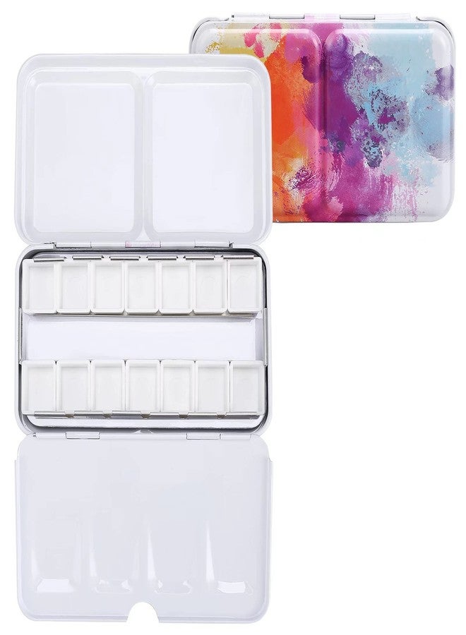 LOONENG Empty Watercolor Palette, Empty Watercolor Tin with Fold Out Palette, Small Colorful Watercolor Tray Palette with 14 Empty Half Pans for Plein Air Painting and Sketching - Image 2