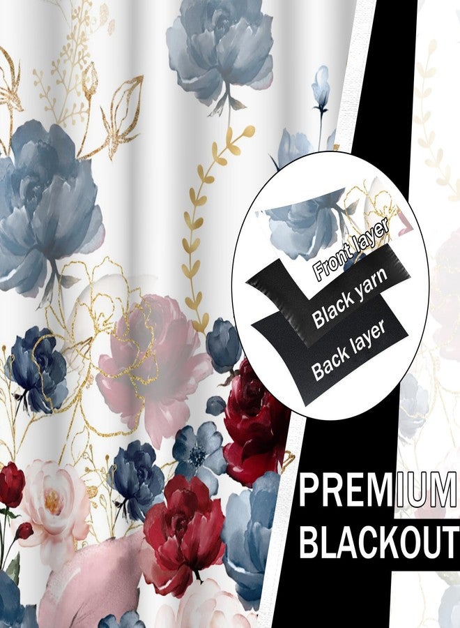 DASHAN Watercolor Floral Blackout Curtains for Bedroom 84 inch Length 2 Panels Set Blue Red Flowers Room Darkening Curtains for Living Room Thermal Insulated Curtains Grommet Window Drapes 52Wx84L - Image 4