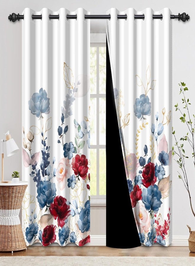 DASHAN Watercolor Floral Blackout Curtains for Bedroom 84 inch Length 2 Panels Set Blue Red Flowers Room Darkening Curtains for Living Room Thermal Insulated Curtains Grommet Window Drapes 52Wx84L - Image 1