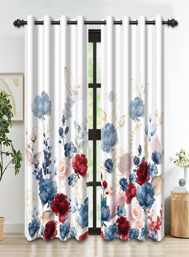 DASHAN Watercolor Floral Blackout Curtains for Bedroom 84 inch Length 2 Panels Set Blue Red Flowers Room Darkening Curtains for Living Room Thermal Insulated Curtains Grommet Window Drapes 52Wx84L - Image 2