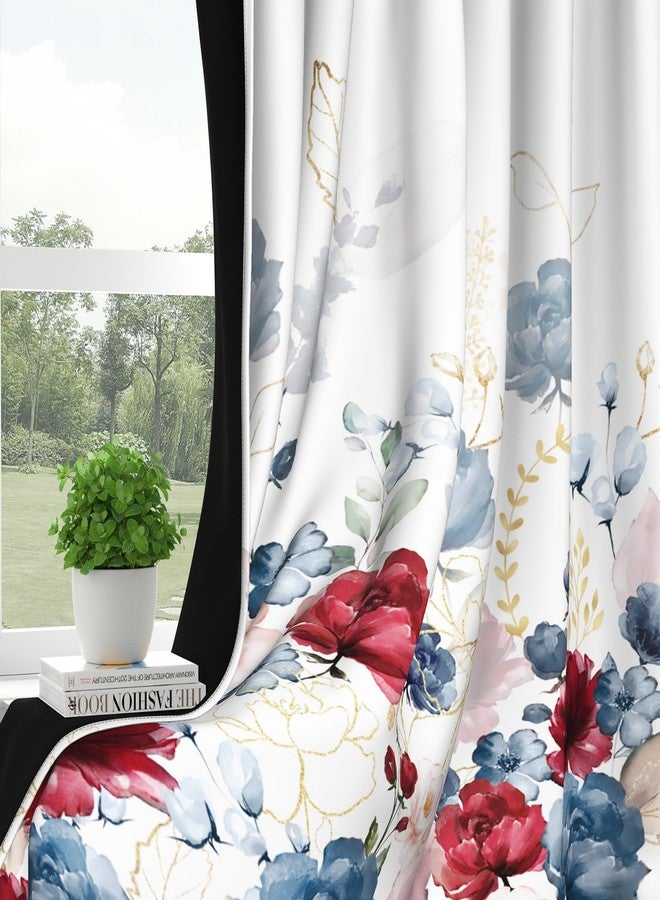 DASHAN Watercolor Floral Blackout Curtains for Bedroom 84 inch Length 2 Panels Set Blue Red Flowers Room Darkening Curtains for Living Room Thermal Insulated Curtains Grommet Window Drapes 52Wx84L - Image 3
