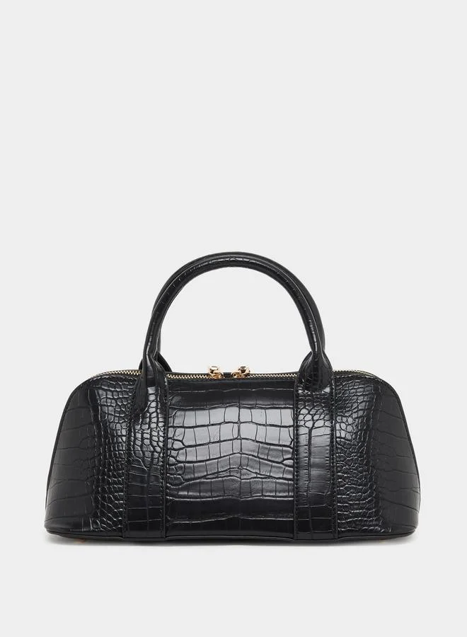 Styli Black Croc Textured Bowling Bag