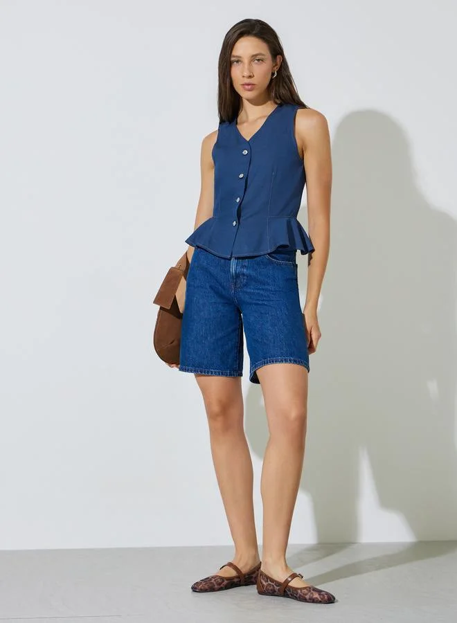 ستايلي Blue Peplum Denim Waistcoat