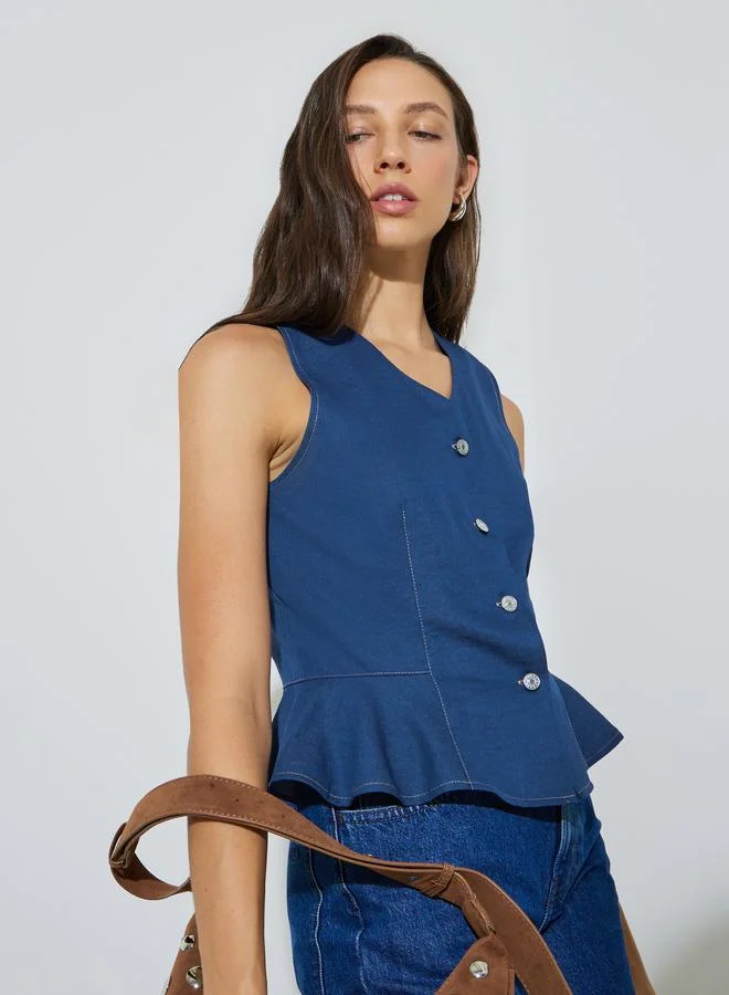 ستايلي Blue Peplum Denim Waistcoat