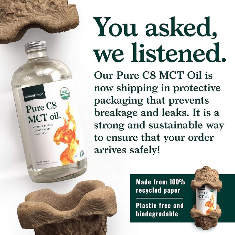 Natural Force Organic Pure C8 MCT Oil – Liquid MCT Oil in Glass Bottle Container – Concentrated Caprylic Acid – Keto, Paleo, Kosher, Vegan & Non-GMO – Lab Tested for Quality and Purity, 32 Ounce - Image 2