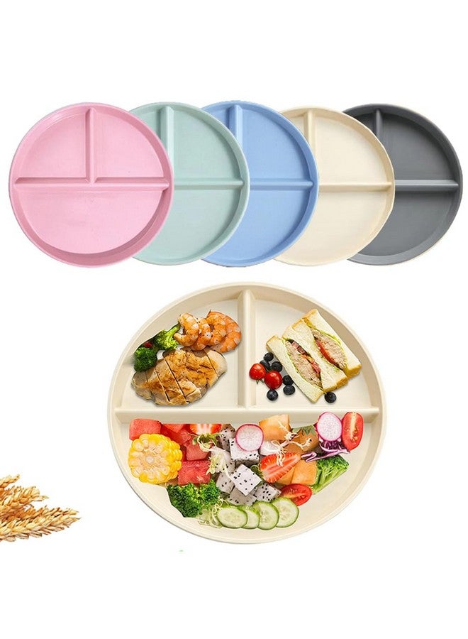 LRUUIDDE Unbreakable Divided Dinner Plate Set of 5, Wheat Straw Plates BPA Free 9 Inch, Portion Control Plate Healthy Eating & Bariatric Diet Divided Plates, Dinner Diet Plates for Kids - Image 1