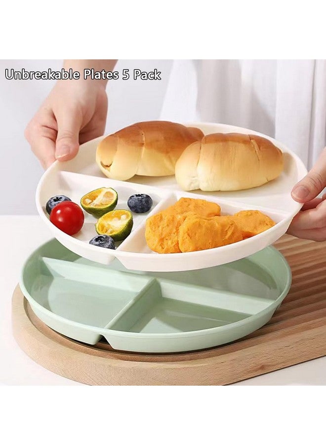 LRUUIDDE Unbreakable Divided Dinner Plate Set of 5, Wheat Straw Plates BPA Free 9 Inch, Portion Control Plate Healthy Eating & Bariatric Diet Divided Plates, Dinner Diet Plates for Kids - Image 2