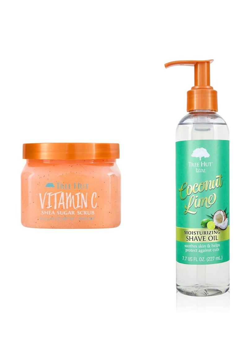 Tree Hut Tree Hut Vitamin C Shea Sugar Body Scrub and Coconut Lime Shave Oil Skincare Bundle, 18 oz Scrub and 7.7 oz Shave Oil  - Image 1
