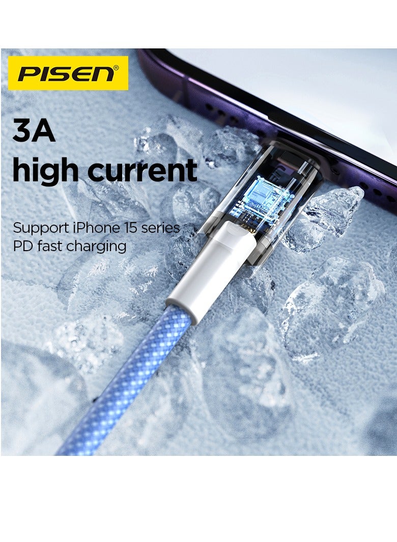 Pisen USB C to USB C Cable,60W 2-Pack [3.3ft+3.3ft] Fast Charging PD 3A Braided Type C Data Cord for iPhone 16/16 Plus/16 Pro/16 Pro Max/15, iPad, Samsung S25/S24/S23/S22 Ultra - Blue - Image 4