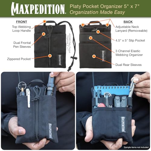 MAXPEDITION Platy Pocket Organizer 5” x 7” (Black) Durable EDC Tool Pouch for Men, Neck Wallet with Paracord Lanyard, Holds Flashlight, Multitool, Pen, Notebook, 0236B - Image 4