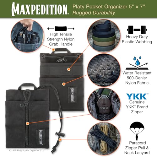 MAXPEDITION Platy Pocket Organizer 5” x 7” (Black) Durable EDC Tool Pouch for Men, Neck Wallet with Paracord Lanyard, Holds Flashlight, Multitool, Pen, Notebook, 0236B - Image 3