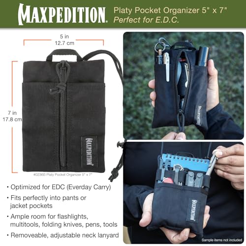 MAXPEDITION Platy Pocket Organizer 5” x 7” (Black) Durable EDC Tool Pouch for Men, Neck Wallet with Paracord Lanyard, Holds Flashlight, Multitool, Pen, Notebook, 0236B - Image 2