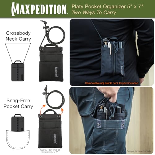 MAXPEDITION Platy Pocket Organizer 5” x 7” (Black) Durable EDC Tool Pouch for Men, Neck Wallet with Paracord Lanyard, Holds Flashlight, Multitool, Pen, Notebook, 0236B - Image 5